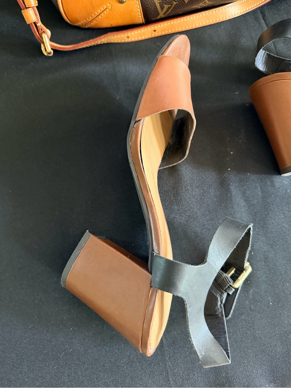 Brown and Black Block Heel Sandals - Women